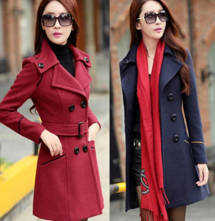 Women's Wool Double-Breasted Winter Coat with Collar