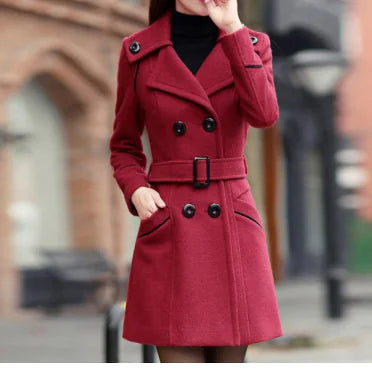 Women's Wool Double-Breasted Winter Coat with Collar