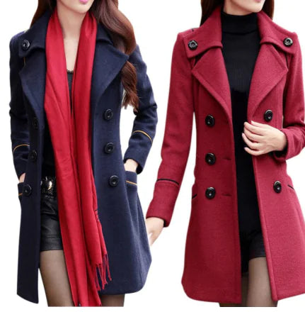 Women's Wool Double-Breasted Winter Coat with Collar