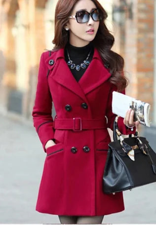 Women's Wool Double-Breasted Winter Coat with Collar