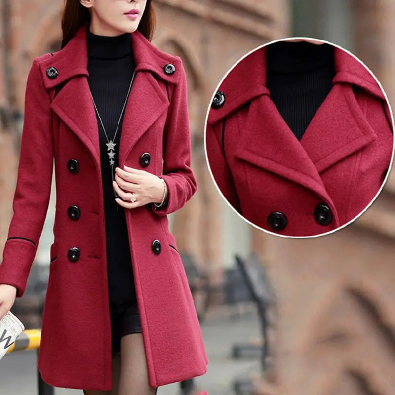 Women's Wool Double-Breasted Winter Coat with Collar